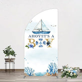 Lofaris Ahoy Boy Seagulls Boat Baby Shower Half Moon Arch Backdrop